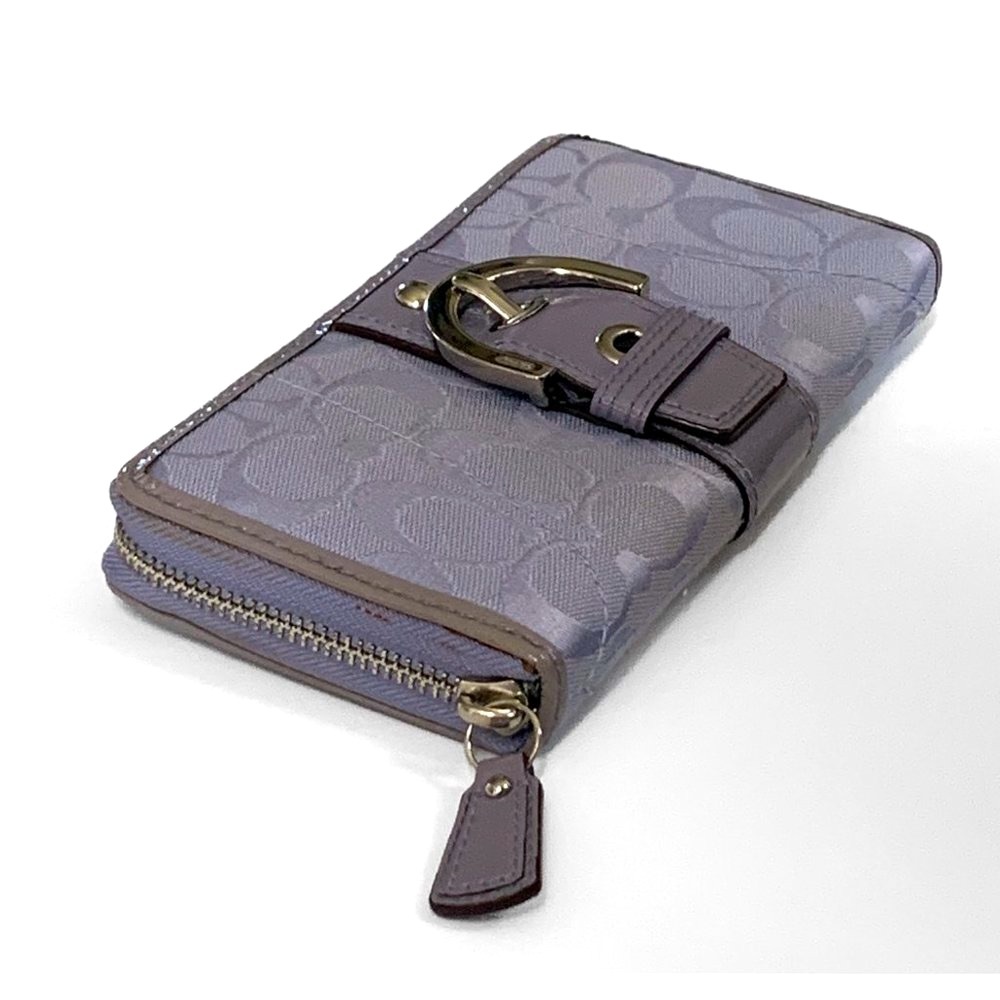 Coach Purple and Silver Wallet with Embossed Pattern